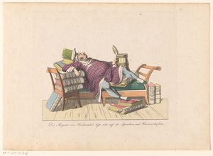 Professeur de Krähwinkel allongé sur un canapé avec des livres - Johann Nussbiegel (possibly)