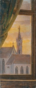 Vue par une fenêtre sur un clocher gothique - Johann Peter Krafft