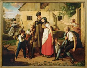 Die Heimkehr des Landwehrmannes - Le retour du milicien ... (peinture sur toile) - Johann Peter Krafft