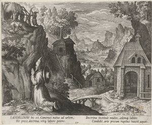 Saint Landelin en ermite (Kluizenaars, Oraculum Anachoreticum) - Johann Sadeler (I)