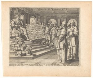 Gravure et page de titre avec Salomon comme compositeur du Cantique des Cantiques (série Cantique des Cantiques) - Johann Sadeler (I)