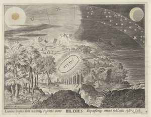 Création du soleil, de la lune et des étoiles (Schepping van de wereld) - Johann Sadeler (I)
