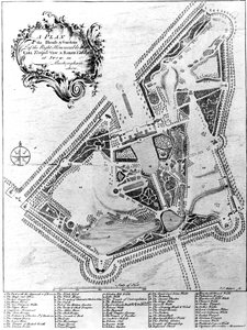 Plan de la maison et des jardins à Stowe, Buckinghamshire - Johann Sebastien Muller