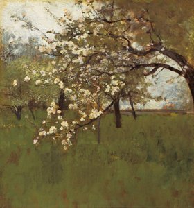 Pommier en fleurs (huile sur toile) - Johann Sperl