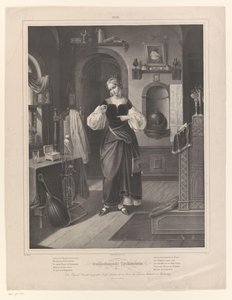 Intérieur avec femme tenant une bague dans sa main