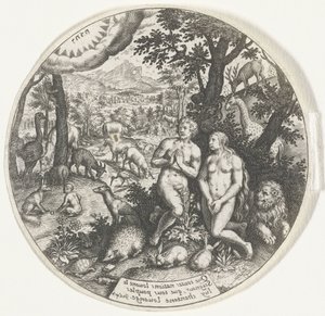 Dieu parle avec Adam et Ève dans le Paradis