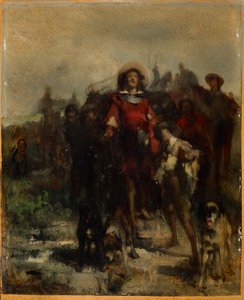 Chevalier, garçon et trois chiens, peut-être à la chasse - Johann  Till der Jüngere