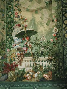 Scène de jardin avec parapluie et tente somptueuse