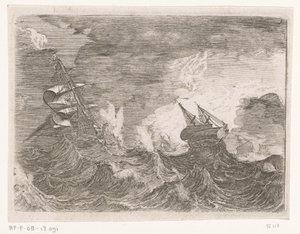 Cinq voiliers en mer pendant une tempête (série Navires par temps orageux) - Johann Wilhelm Baur