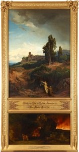 Abrahams Bitte für Sodom (oben). Die Flucht Lots (unten). Aus dem Zyklus "Zwölf biblische Landschaften mit der Geschichte Abrahams" - Johann Wilhelm Schirmer