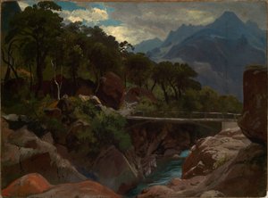 Rivière de montagne suisse avec passerelle - Johann Wilhelm Schirmer