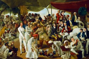 Le colonel Mordaunt regardant un combat de coqs à Lucknow, Inde - Johan Joseph Zoffany