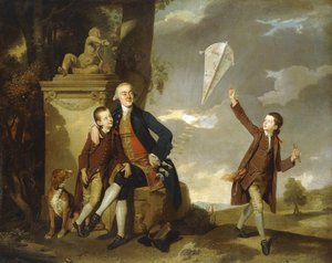 Portrait de groupe de George Fitzgerald avec ses fils George, vu en train de faire voler un cerf-volant, et Charles - Johan Joseph Zoffany