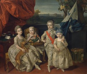 Prince Louis de Parme (1773-1803) avec ses trois aînés Caroline (1770-1804), Marie-Antoinette (1774-1841) et Charlotte (1777-1813) - Johann Zoffany