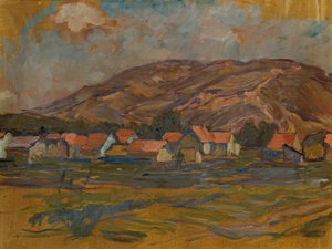 Paysage avec maisons et montagne - Johanna Kampmann Freund