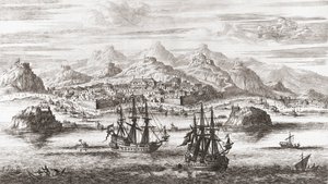 Navires Néerlandais devant Mascate, Oman au 17ème Siècle - Johannes (after) Kip