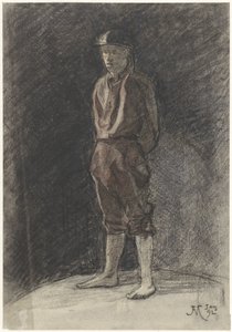 Homme debout avec un casque et des bottes roulées - Johannes Abraham Mondt