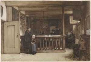 Jour de paie : La salle des navires dans le tribunal de Nieuw-Loosdrecht, décorée de personnages du XVIIe siècle - Johannes Bosboom