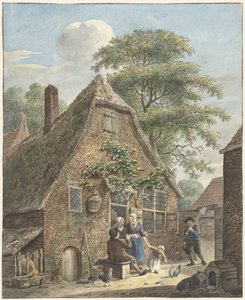 Famille devant une maison de paysan - Johannes Christiaan Janson