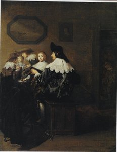 Compagnie avec un homme jouant du luth, assis à une table