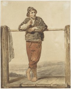 Homme debout fumant la pipe, de face - Johannes Engel Masurel