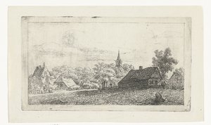 Vue de village avec clocher entre les arbres - Johannes Franciscus Christ