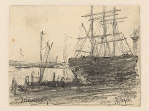 Navires devant Dordrecht - Johannes Gijsbert Vogel