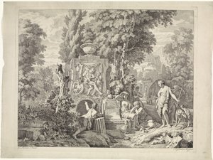 Paysage avec une fontaine et Diane et ses nymphes - Johannes Glauber