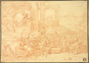 La Sainte Famille avec Saint Jean Baptiste et des anges - Johannes Glauber