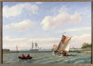 Bateau de pêche dans un estuaire - Johannes Hermann Barend Koekkoek