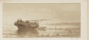 Navire avec voile abaissée sur une rivière - Johannes Hilverdink