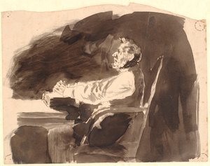 Vieil homme à une table avec une bible - Johannes Holbek