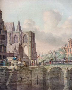 Scène fluviale continentale avec pont et église, XVIIIe siècle