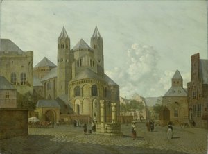 Paysage urbain imaginaire avec église romane