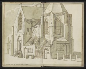 Vue latérale de la Nieuwe Kerk à Delft