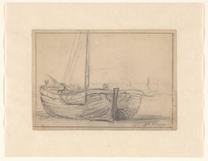 Bateau de pêche sur la plage - Johannes Huygens (signed by artist)