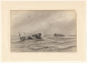 Bateaux de pêche en mer - Johannes Huygens (signed by artist)