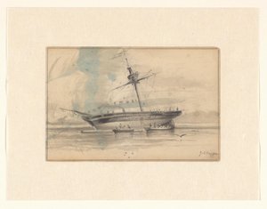 Voilier avec deux canots - Johannes Huygens (signed by artist)
