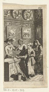 Le diable feint (Boekillustratie voor Simon de Vries, Seven Duyvelen regeerende en serveerende de Hedendaeghsche Dienstmaegden, Amsterdam, 1682) - Johannes Jacobsz van den Aveele