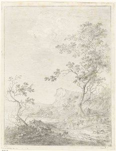 Paysage montagneux avec berger et bétail sur le chemin - Johannes Janson