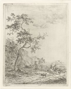 Paysage montagneux avec berger, bergère et bétail