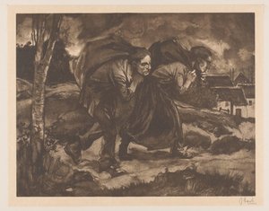 Homme et femme avec sac sur le dos - Johannes Josephus Aarts (signed by artist)