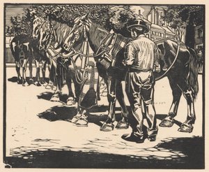 Chevaux de selle sur une place - Johannes Josephus Aarts (signed by artist)