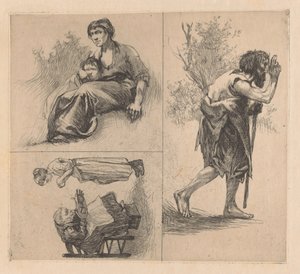Trois scènes avec des figures humaines