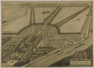 Hampton Court, planche six de Britannia Illustrata - Johannes Kip