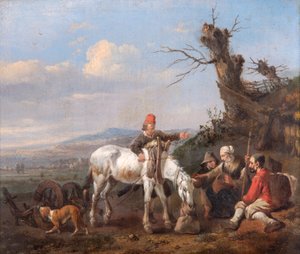 Paysage avec voyageurs se reposant