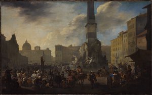 Scène de marché romain sur la Piazza Navona
