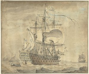 Un navire de guerre français à trois ponts avec toutes voiles dehors - Johannes Swertner
