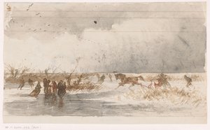 Patineurs et traîneau sur la glace - Johannes Tavenraat