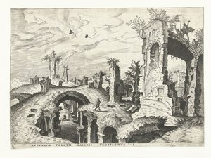 Vue des ruines sur le Palatin à Rome (Ruines romaines, 1561) - Johannes of Lucas van Doetechum (attributed to)